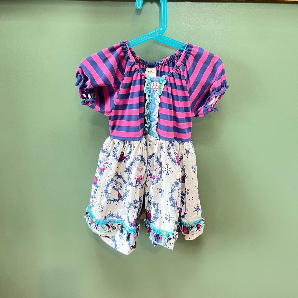 Wildflowers Clothing Girls Size 6 Mixed Media Winter Animal Striped‎ Ruffle Top